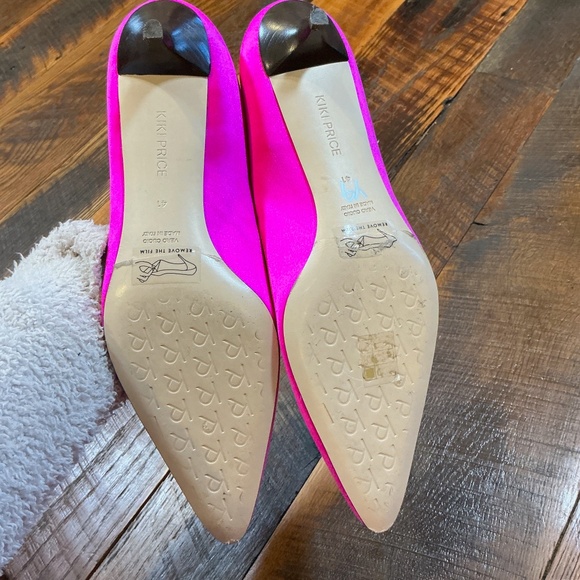 Kiki Price Babouche Heels Fire Pink Satin Pointed Toe Pumps  Made in Italy - Picture 11 of 11